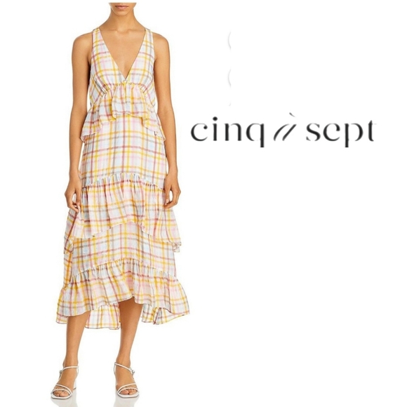 cinq a sept Dresses & Skirts - 🎀Clearance🎀 NWT CINQ A Sept midi dress tiered ruffled W/ back tie Luxury